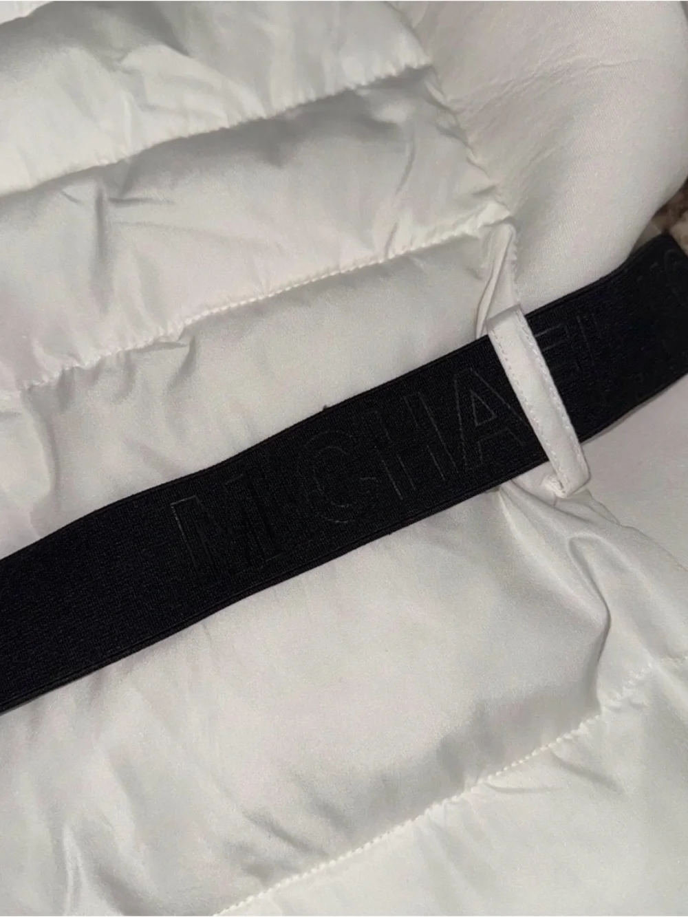 MICHAEL Michael Kors White Belted Puffer Coat Faux Fur Hood Women’s Large